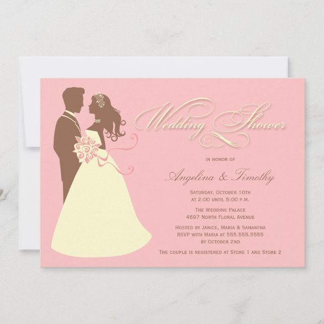 Elegant bride pink brown wedding shower invitation (Front)