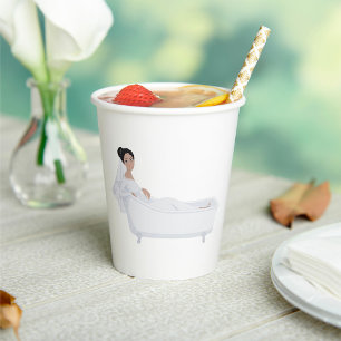 Elegant Bride Relaxing in Bathtub Wedding Design  Paper Cups