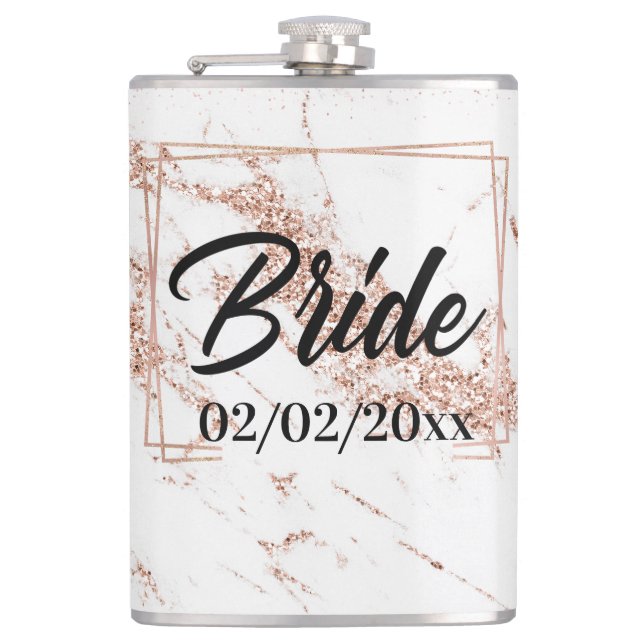 Elegant Bride: Rose Gold Celebration Hip Flask (Front)