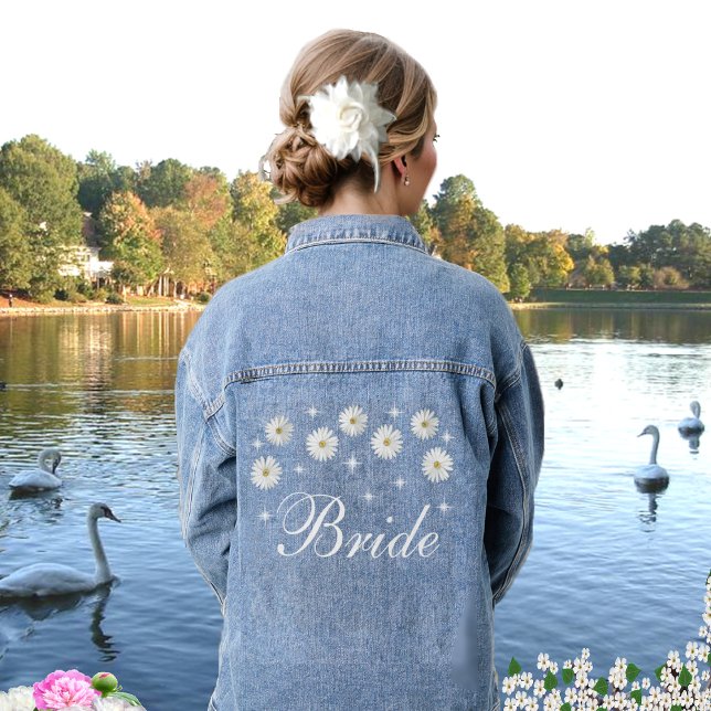 Elegant Bride Stars & Daisy Flowers Denim Jacket (Creator Uploaded)