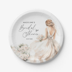 Elegant Bride to be Gown Bridal Shower Recipe Paper Plate