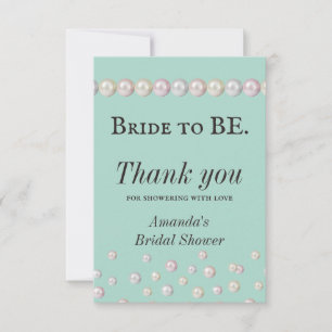Elegant Bride to Be Teal Blue Pearl Bridal Shower Thank You Card