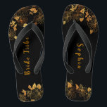 Elegant Bride Tribe Black & Gold Foliage Pattern Flip Flops<br><div class="desc">These elegant bride tribe black and gold foliage pattern flip flops boasts a luxurious black and gold palette, with a stunning golden floral pattern and modern typography set against a black background, exuding elegance and sophistication. It's a beautiful gift for your bridal tribe. View the collection on this page to...</div>