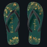 Elegant Bride Tribe Emerald Green & Gold Foliage  Flip Flops<br><div class="desc">These elegant bride tribe emerald green and gold foliage flip flops feature golden foliage pattern and modern typography on timeless dark green background. It's a beautiful gift for your bridal tribe. View the collection on this page to find matching items. ♥Customise it with your information. ♥ If you want to...</div>