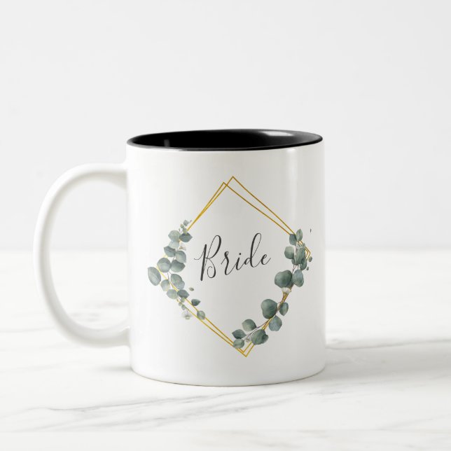 Elegant Bride Watercolor Eucalyptus Two-Tone Coffee Mug (Left)