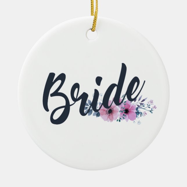 Elegant Bride Wedding Calligraphy Ceramic Ornament (Front)