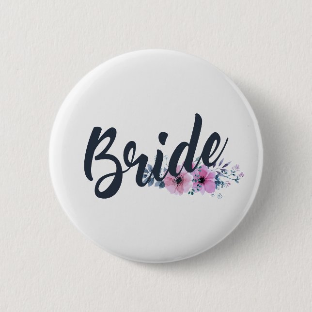 Elegant Bride Wedding Calligraphy | Pin Button (Front)