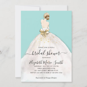 Elegant Bride Wedding Gown Blue Bridal Shower Invitation