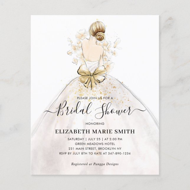 Elegant Bride Wedding Gown Dress Bridal Shower Inv (Front)