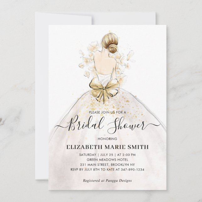 Elegant Bride Wedding Gown Dress Bridal Shower Invitation (Front)