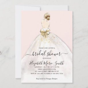 Elegant Bride Wedding Gown Pink Bridal Shower Invitation