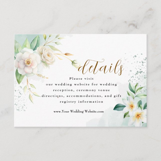 Elegant Bride's White Floral And Greenery Leaves Enclosure Card (Front)