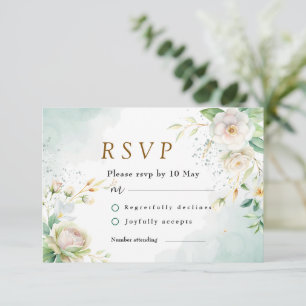 Elegant Bride's White Floral And Greenery Leaves RSVP Card