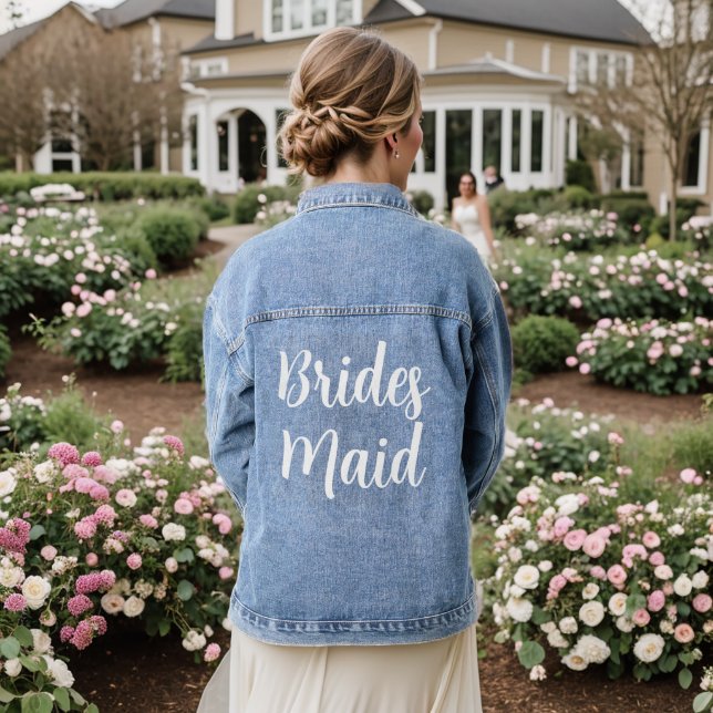 Elegant Bridesmaid Bachelorette Template Womens  Denim Jacket (Wedding Back)