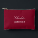 Elegant Bridesmaid Burgundy Accessory Pouch<br><div class="desc">Elegant Bridesmaid Burgundy Accessory Pouch, please personalise the name of the bridesmaid, using the online personalisation template before ordering. The personalisation template may also easily be used to personalise the design for other wedding guest roles, such as Maid of Honour, by changing the relevant text accordingly before before adding to...</div>
