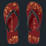 Elegant Bridesmaid Deep Burgundy & Gold Floral Flip Flops<br><div class="desc">These elegant bridesmaid Deep Burgundy and gold floral pattern flip flops have a dark burgundy background that is adorned with an intricate gold floral greenery pattern and customisable modern typography. The combination of the rich burgundy and the shimmering gold create an elegant and luxurious aesthetic. It's a beautiful gift for...</div>
