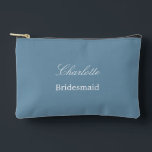 Elegant Bridesmaid Dusty Blue Accessory Pouch<br><div class="desc">Elegant Bridesmaid Dusty Blue Accessory Pouch, please personalise the name of the bridesmaid, using the online personalisation template before ordering. The personalisation template may also easily be used to personalise the design for other wedding guest roles, such as Maid of Honour, by changing the relevant text accordingly before before adding...</div>