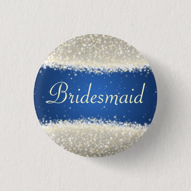 Elegant Bridesmaid Favour Dazzling Sparkles Blue 3 Cm Round Badge (Front)