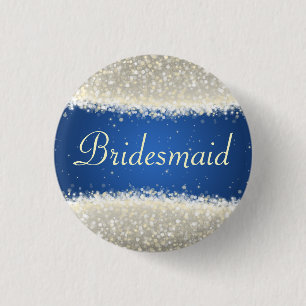 Elegant Bridesmaid Favour Dazzling Sparkles Blue 3 Cm Round Badge