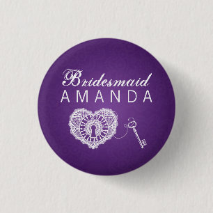 Elegant Bridesmaid Favour Key To My Heart Purple 3 Cm Round Badge