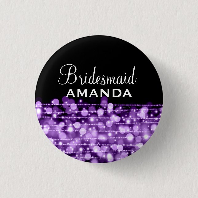Elegant Bridesmaid Favour Party Sparkles Purple 3 Cm Round Badge (Front)