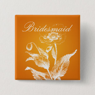 Elegant Bridesmaid Favour Poppy Orange 15 Cm Square Badge