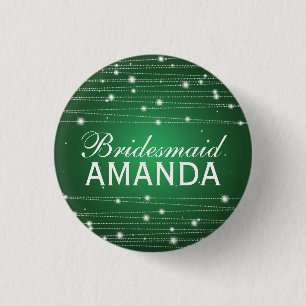 Elegant Bridesmaid Favour Sparkling Lines Emerald 3 Cm Round Badge