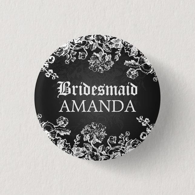 Elegant Bridesmaid Favour Victorian Flourish Black 3 Cm Round Badge (Front)