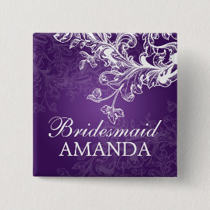 Elegant Bridesmaid Favour Vintage Swirls Purple 15 Cm Square Badge