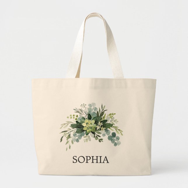 ELEGANT BRIDESMAID GIFT EUCALYPTUS FOLIAGE   LARGE TOTE BAG (Front)