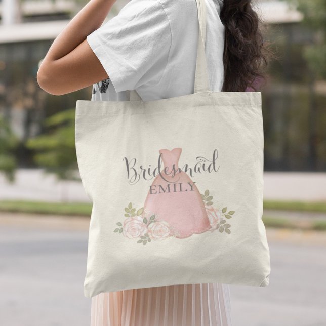 Elegant Bridesmaid Minimalist Blush Pink Floral  Tote Bag (Creator Uploaded)