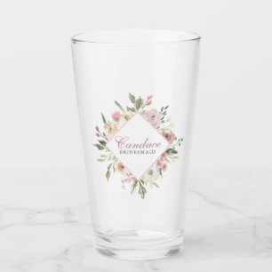 Elegant Bridesmaid Pink Floral Personalised Glass