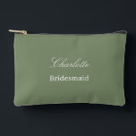 Elegant Bridesmaid Sage Green Accessory Pouch<br><div class="desc">Elegant Bridesmaid Sage Green Accessory Pouch, please personalise the name of the bridesmaid, using the online personalisation template before ordering. The personalisation template may also easily be used to personalise the design for other wedding guest roles, such as Maid of Honour, by changing the relevant text accordingly before before adding...</div>