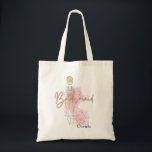 Elegant Bridesmaid   Tote Bag<br><div class="desc">The design features the silhouette of an elegant bridesmaid in a soft pink hue,  highlighted with a beautiful splash of watercolor. The combination creates a romantic and graceful ambiance,  perfect to set the tone for a dreamy wedding.
Tags:</div>