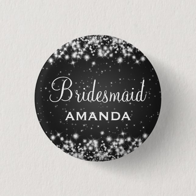 Elegant Bridesmaid Winter Sparkle Black 3 Cm Round Badge (Front)