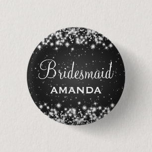 Elegant Bridesmaid Winter Sparkle Black 3 Cm Round Badge