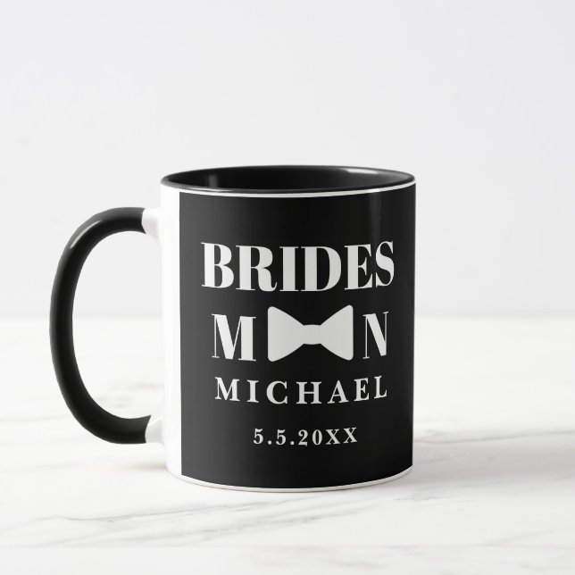 elegant bridesman black white bow wedding chic mug (Left)