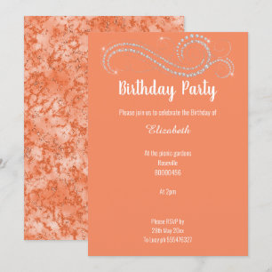 ELEGANT BRIGHT APRICOT DIAMOND BIRTHDAY PARTY INVITATION
