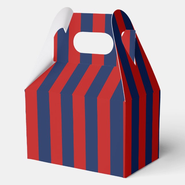 Elegant Bright Blue and Red Striped Pattern Favour Box (Back)