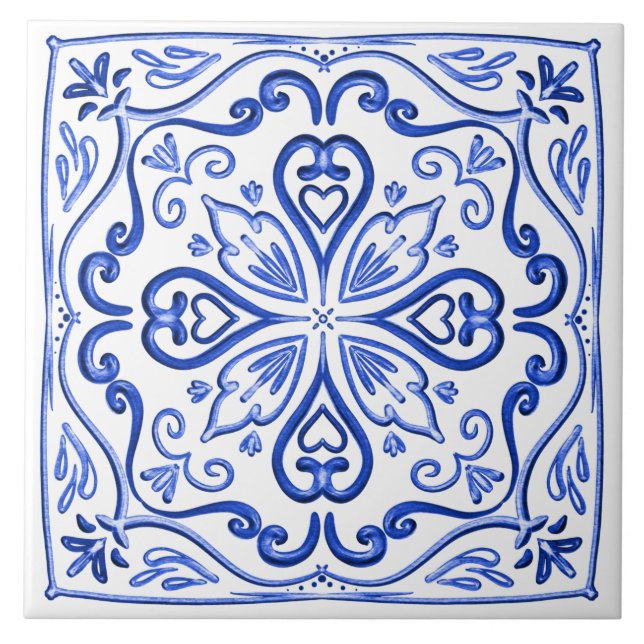 Elegant Bright Blue and White Tile (Front)
