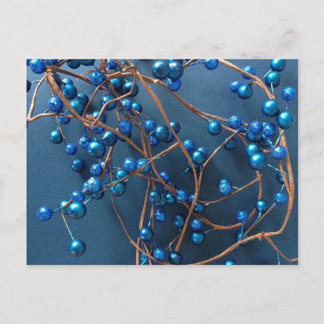 Elegant Bright Blue Christmas Winter Berries Holiday Postcard (Front)