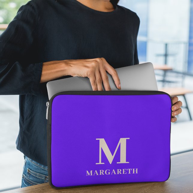 Elegant Bright Blue Monogram Laptop Sleeve (Creator Uploaded)