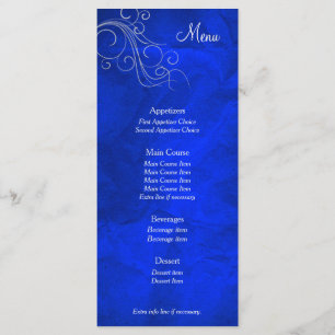 Elegant Bright Blue Silver Wedding Menu Card