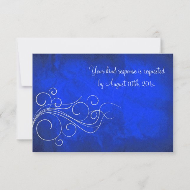 Elegant Bright Blue Silver Wedding RSVP (Front)