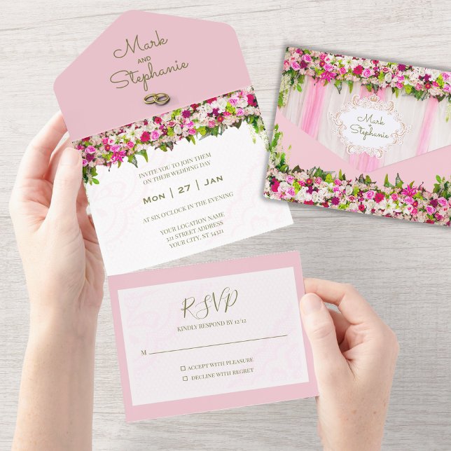 Elegant Bright Blush Pink Floral Wedding All In One Invitation (Creator Uploaded)