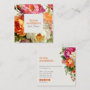 Elegant Bright Botanical Watercolor Floral Square Business Card
