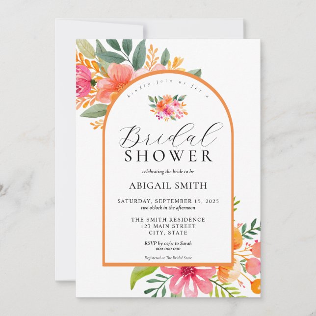 Elegant Bright Colourful Floral Bridal Shower Invitation (Front)