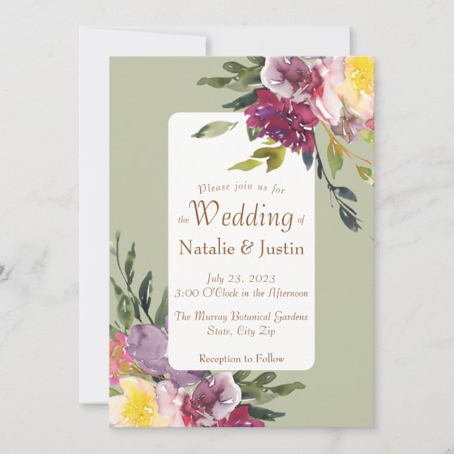 Elegant Bright Colourful Loose Watercolor Floral Invitation (Front)
