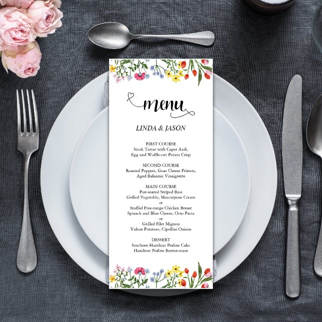 Elegant Bright Colourful Wildflowers Floral Weddin Menu (Creator Uploaded)