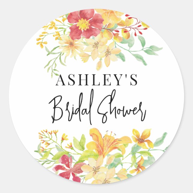 Elegant Bright Floral |  Chic Bridal Shower Classic Round Sticker (Front)